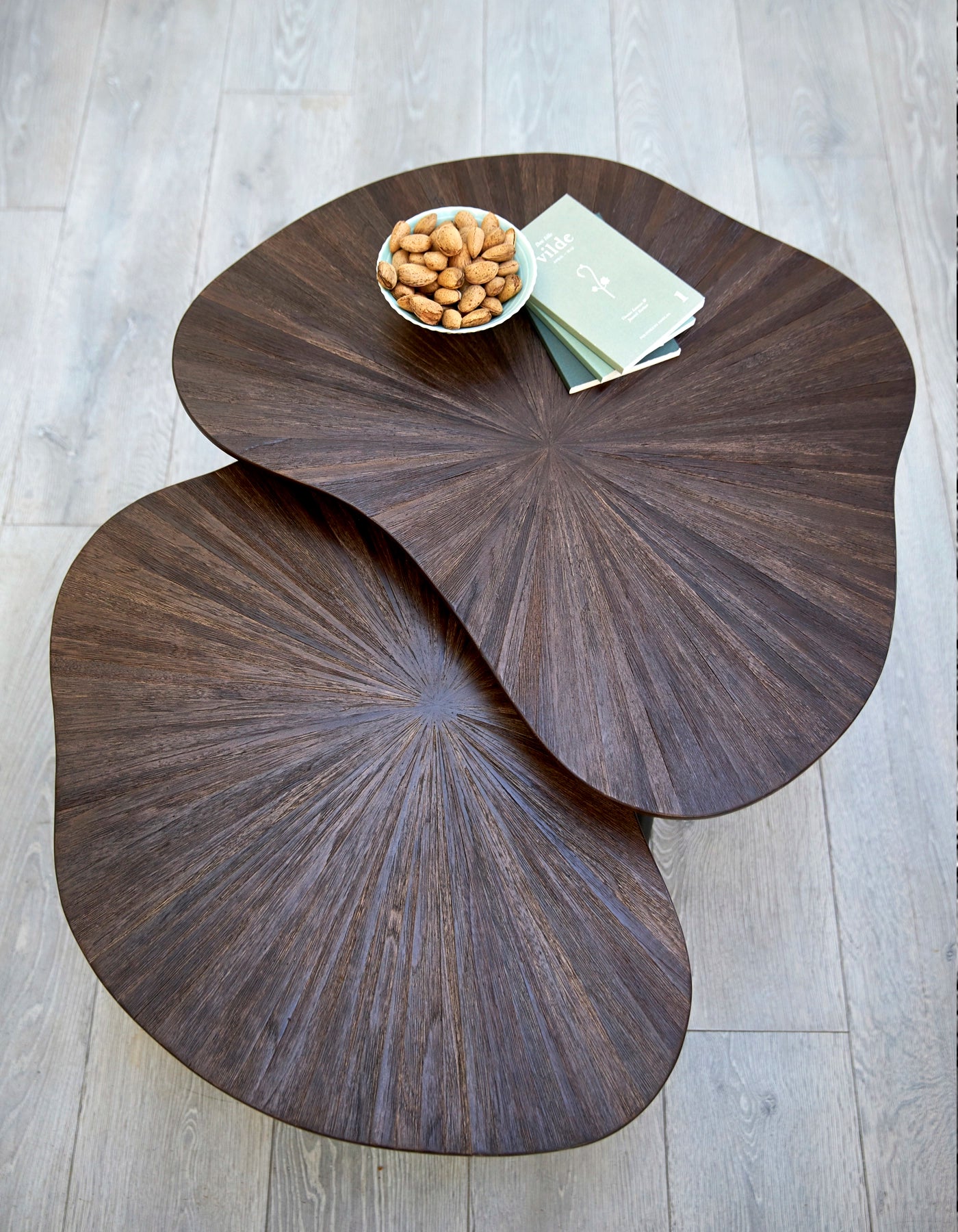 RECYCLED: SET OF TWO TABLES MADE OF RECYCLED TEAK WOOD
