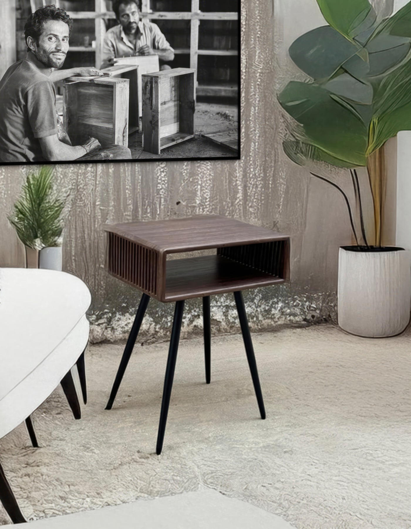 RECYCLED: SIDE- EL. SENGEBORD I GENANVENDT TEAKTRÆ
