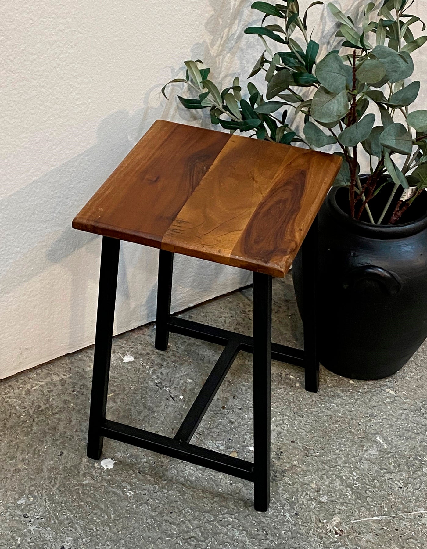 RECYCLED: WOOD AND IRON STOOL - Industrial Style with a Raw Edge