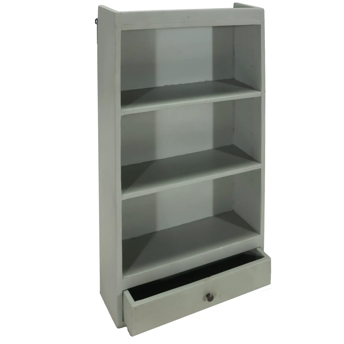 Vægreol i genbrugstræ med skuffe | Støvet grøn vintage finish | Recycled Collection