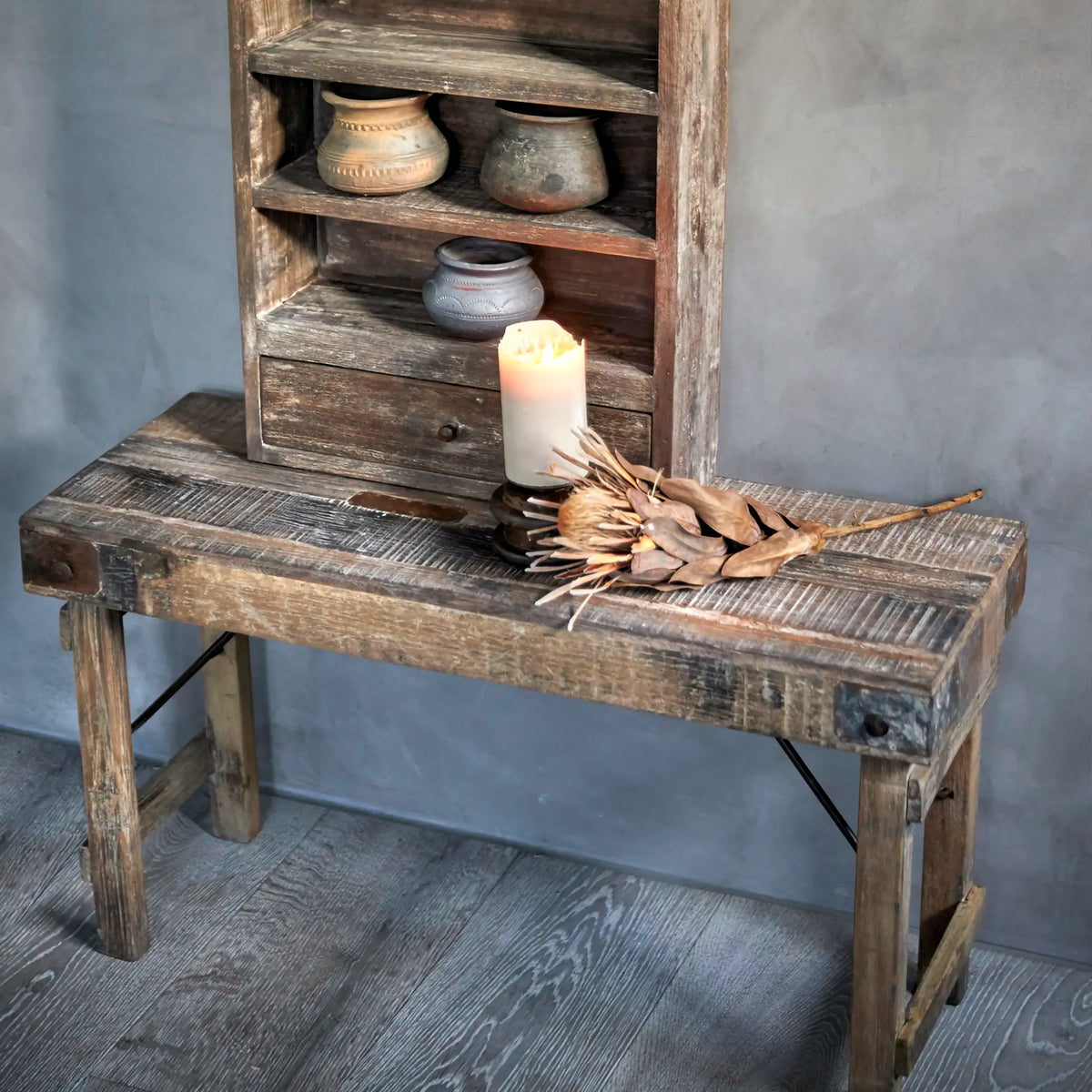 RECYCLED: BENCH MADE OF RECYCLED WOOD, NORDIC RUSTIC