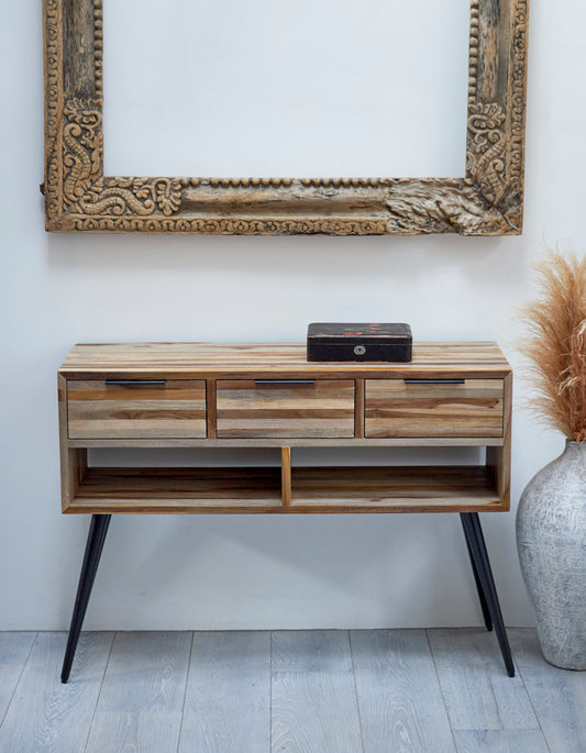 RECYCLED: CONSOLE TABLE WITH DRAWERS MADE OF RECYCLED TEAK WOOD
