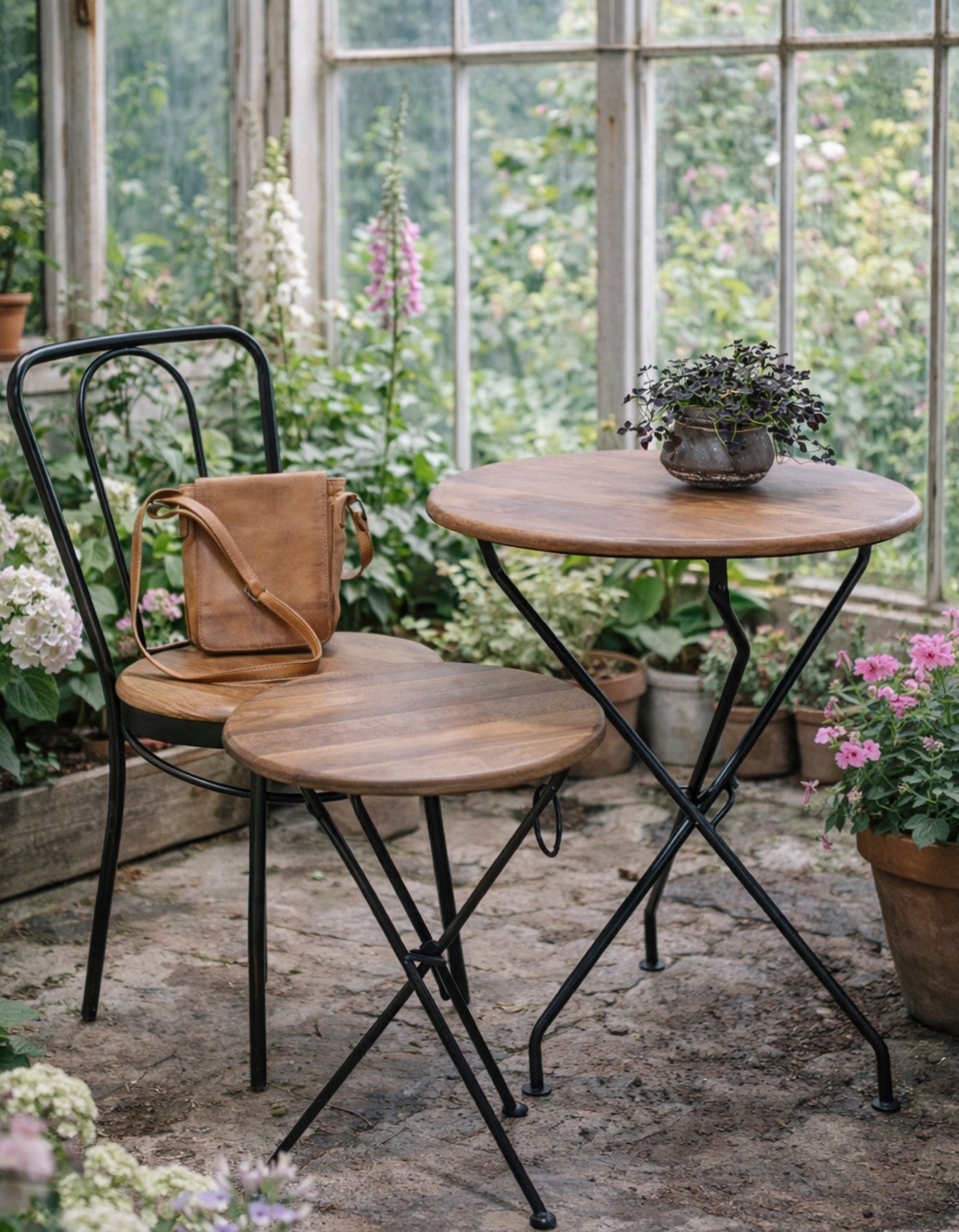 Folding Table with Wooden Top