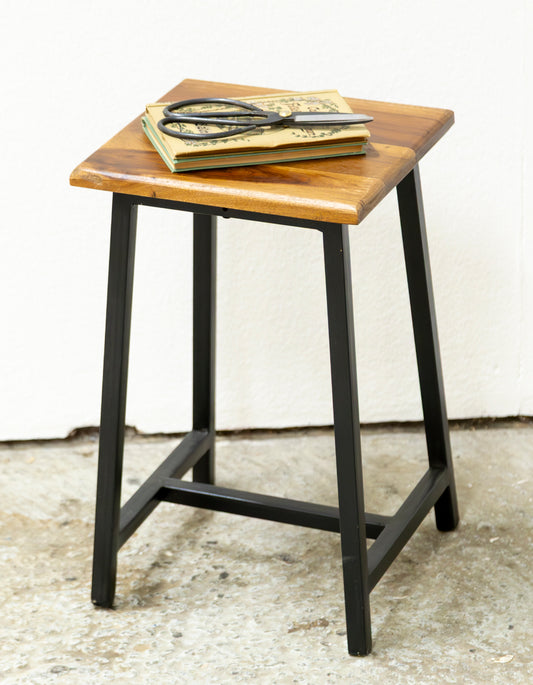RECYCLED: WOOD AND IRON STOOL -  Industrial Style with a Raw Edge