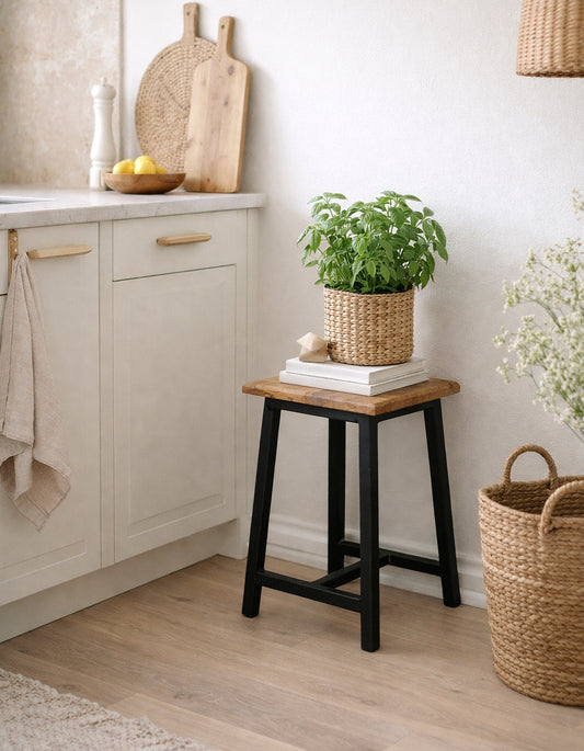 RECYCLED: WOOD AND IRON STOOL -  Industrial Style with a Raw Edge