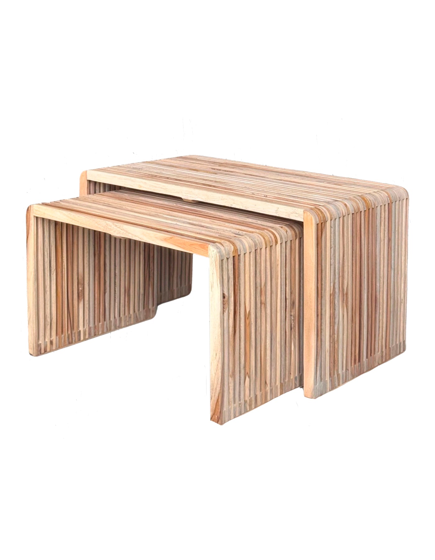 RECYCLED: SET OF 2 BENCHES IN RECYCLED TEAK WOOD