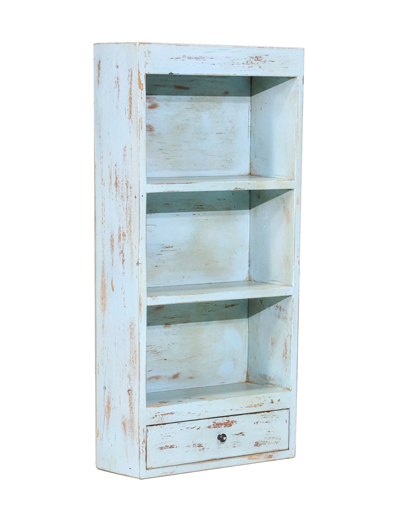 RECYCLED: Wall Rack with Drawer in Recycled Wood, Blue