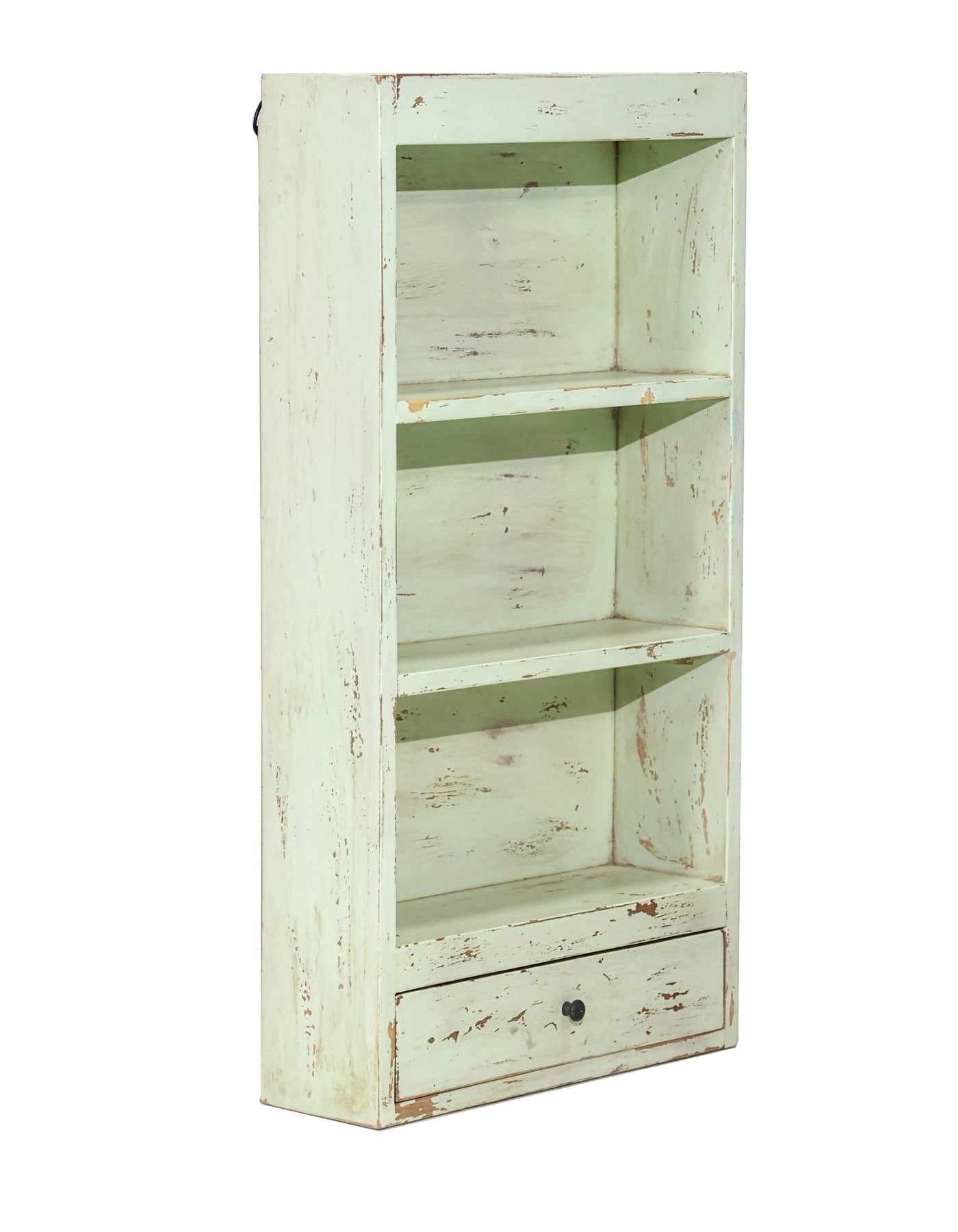 RECYCLED: Wall Rack with Drawer in Recycled Wood, Green 