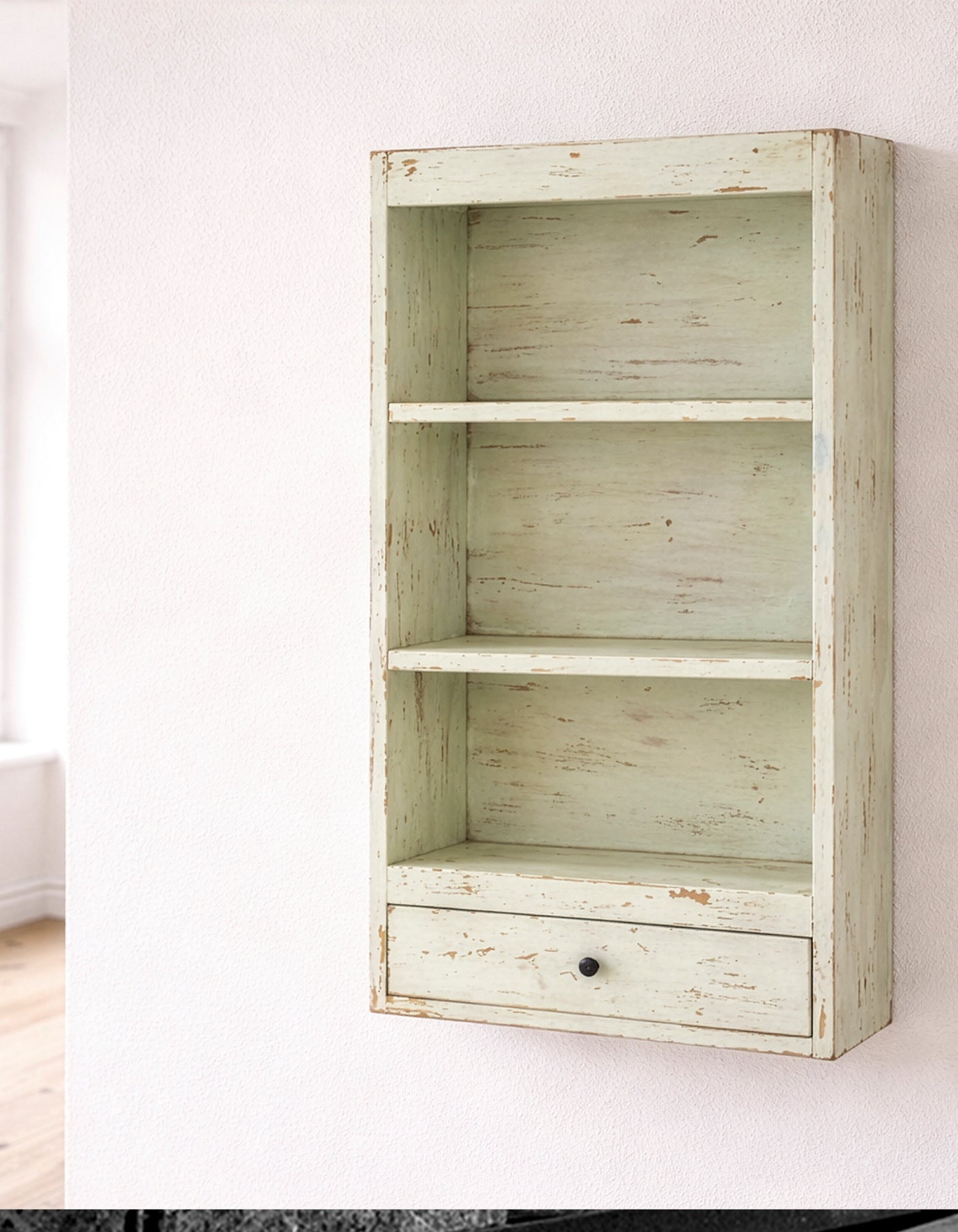 RECYCLED: Wall Rack with Drawer in Recycled Wood, Green 
