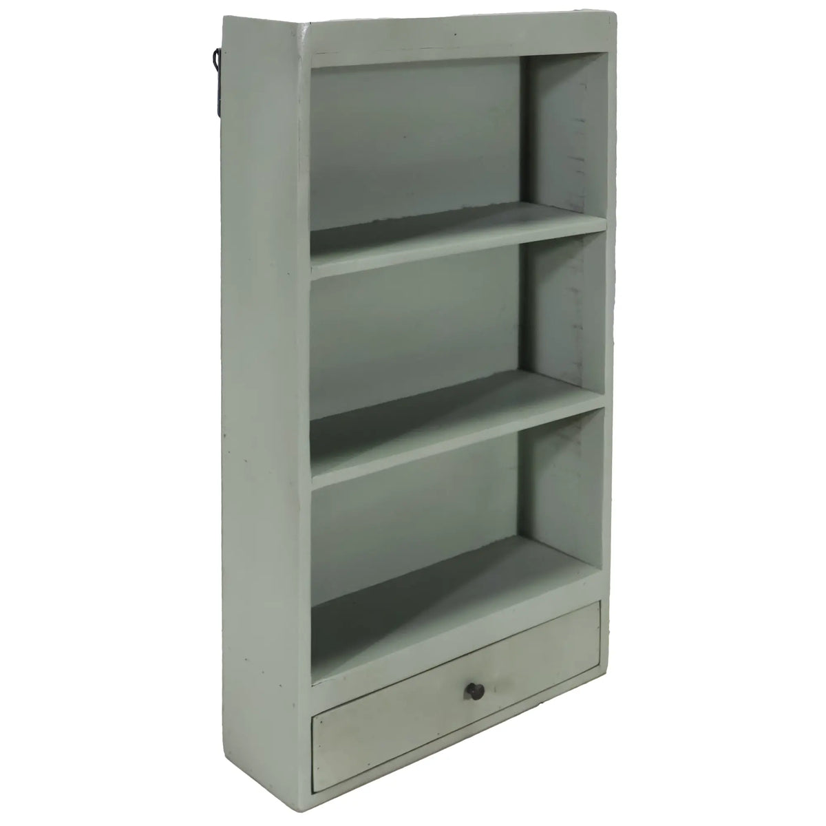 Vægreol i genbrugstræ med skuffe | Støvet grøn vintage finish | Recycled Collection