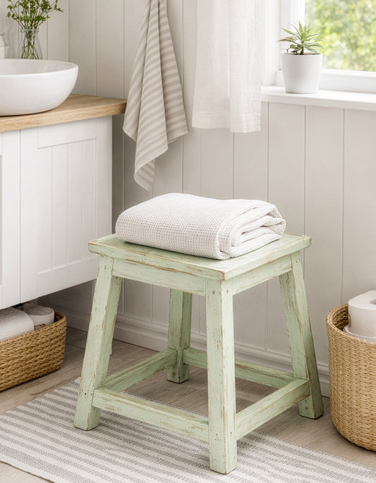 RECYCLED: Wooden Stool, Vintage Green