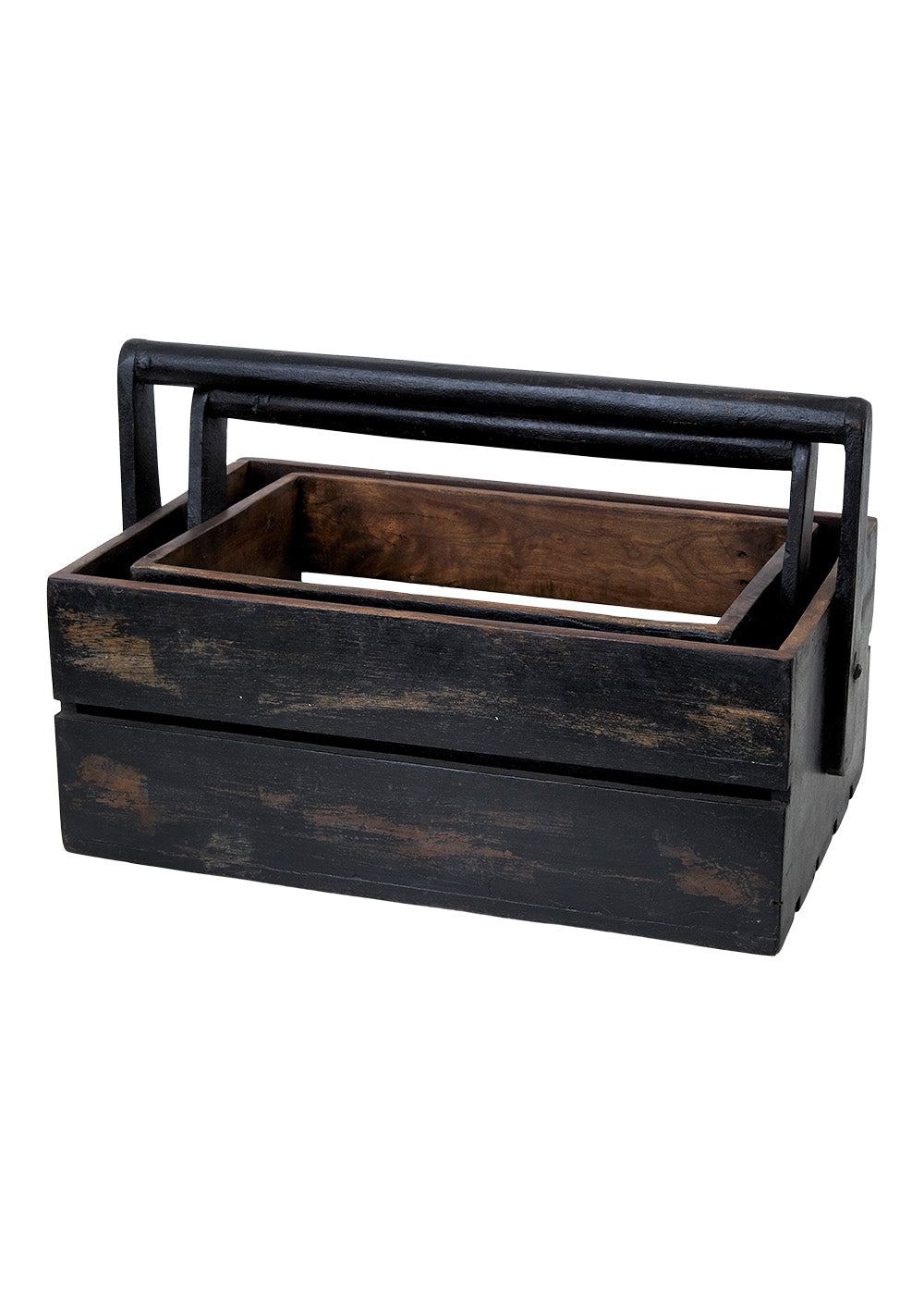 WOODEN BOXES MADE FROM RECYCLED WOOD, BLACK, SET OF TWO