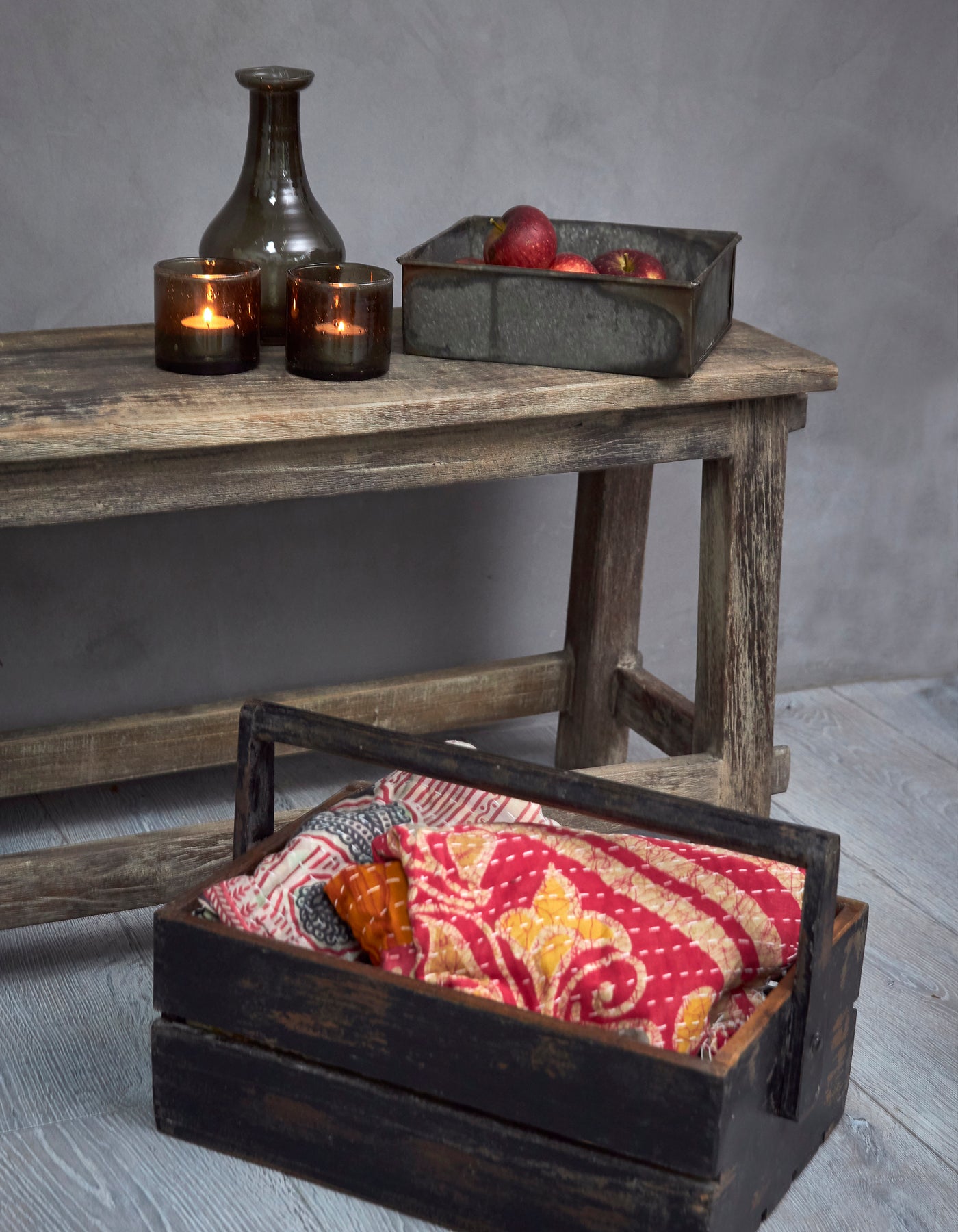 WOODEN BOXES MADE FROM RECYCLED WOOD, BLACK, SET OF TWO