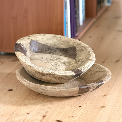 Original håndskåret træskål – unik vintage skål med patina