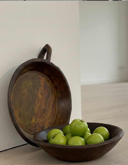 ORIGINAL: Large Wooden Bowl – Hand-Carved Vintage Tray with Soul