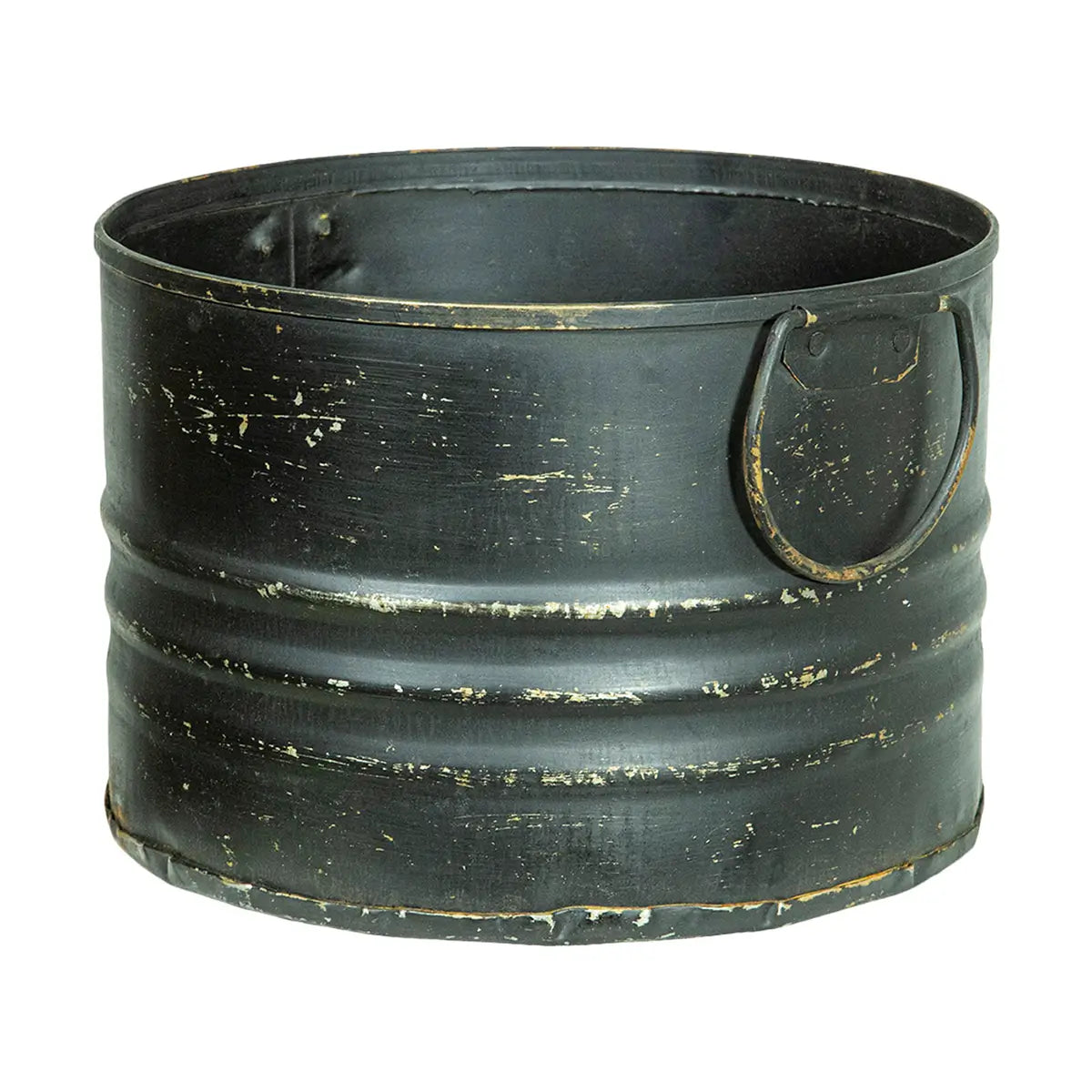 Jernspand, vintage sort. Spanden har et industrielt look. Jernspand til planter, magasiner eller strikketøj.