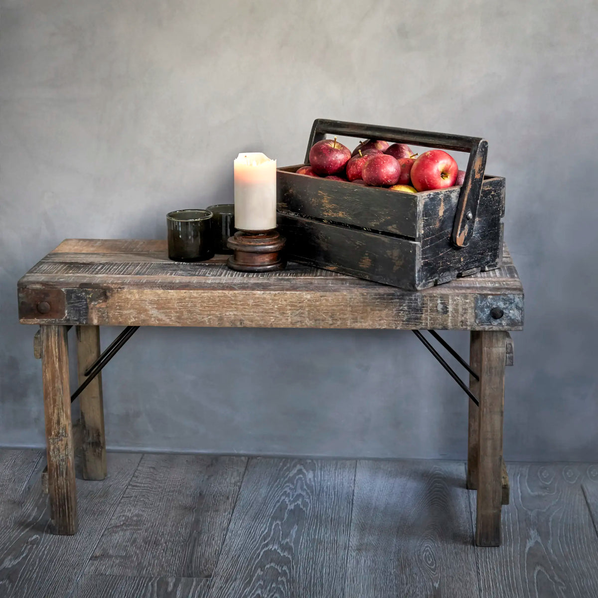 RECYCLED: BENCH MADE OF RECYCLED WOOD, NORDIC RUSTIC
