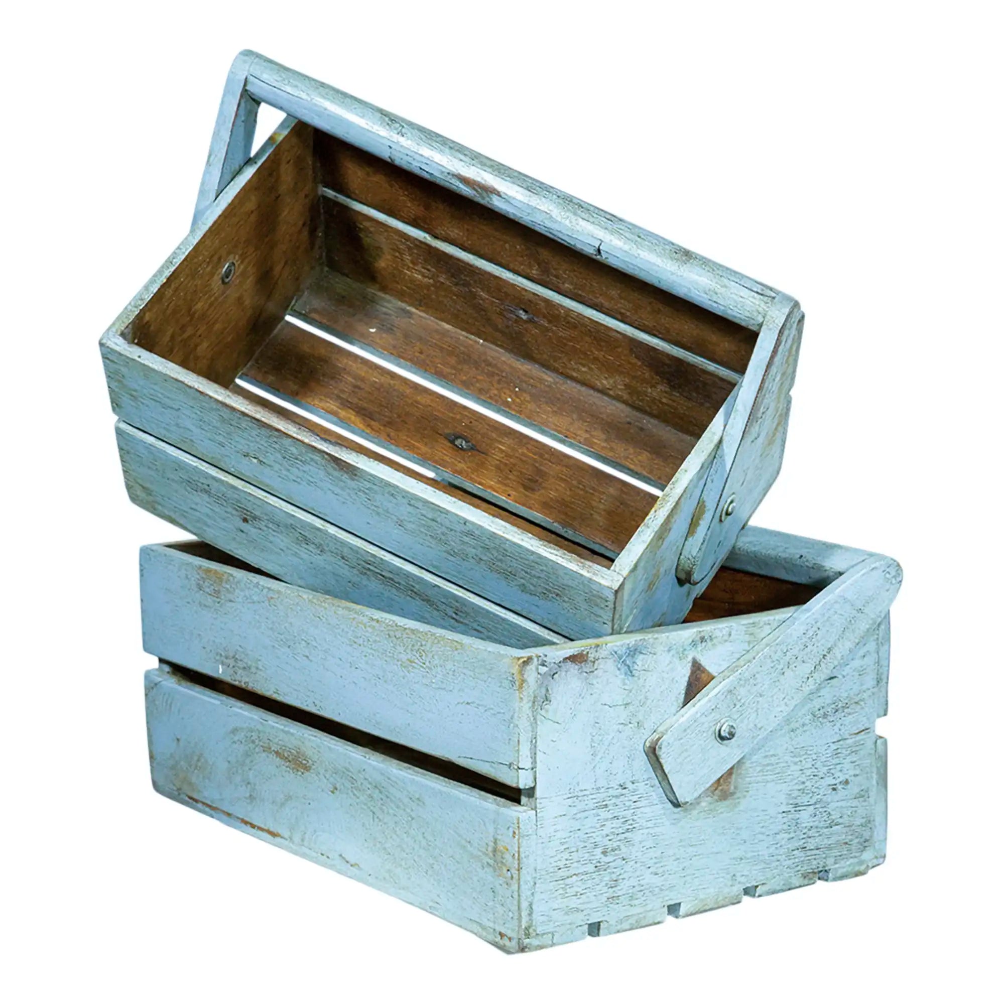 Wooden boxes of recycled wood, set og 2, blue