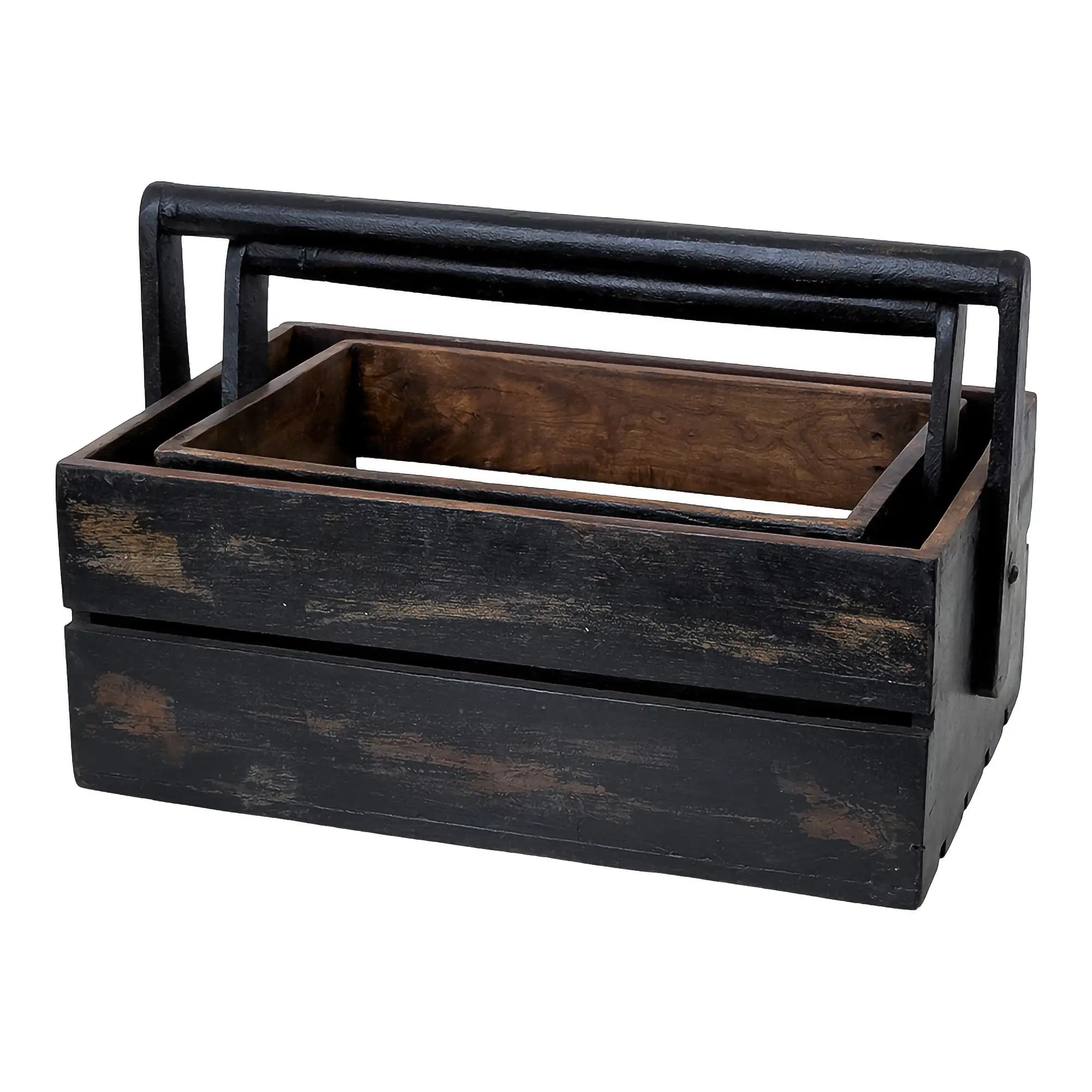 RECYCLED: Set of Wooden Crates Made from Recycled Wood, Black