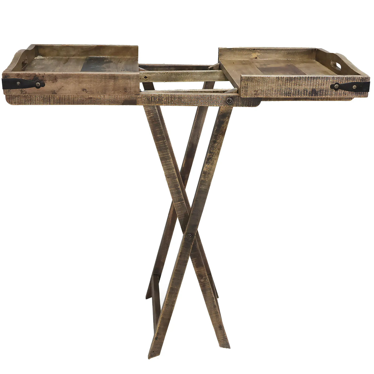 Recycled wooden side table – foldable table with patina for indoor and outdoor use
