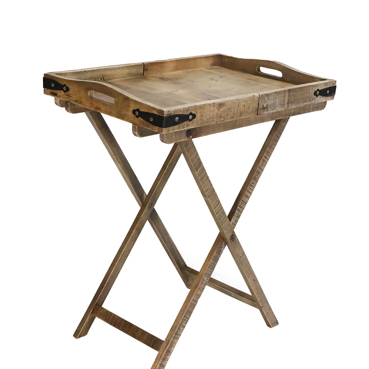 Unikt foldbart sidebord i patineret træ med historie og autentisk charme