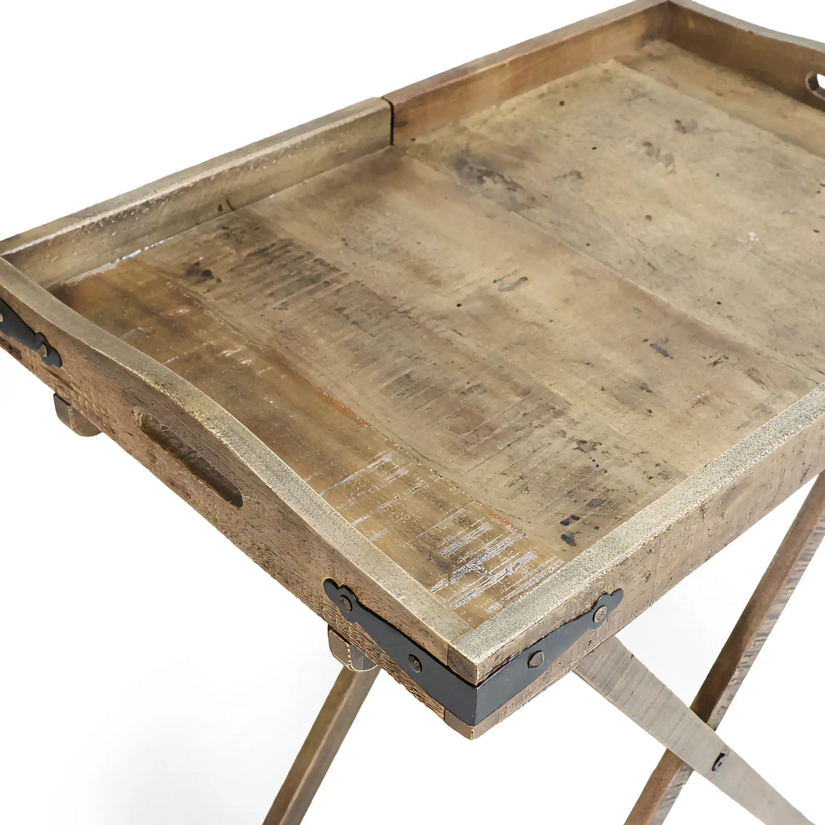 Recycled wooden side table – foldable table with patina for indoor and outdoor use