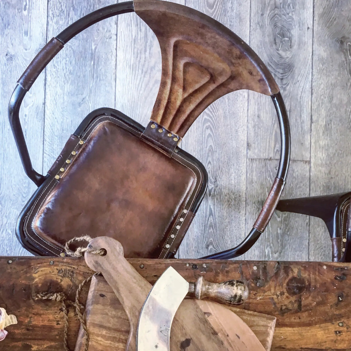 IRON AND LEATHER CHAIR