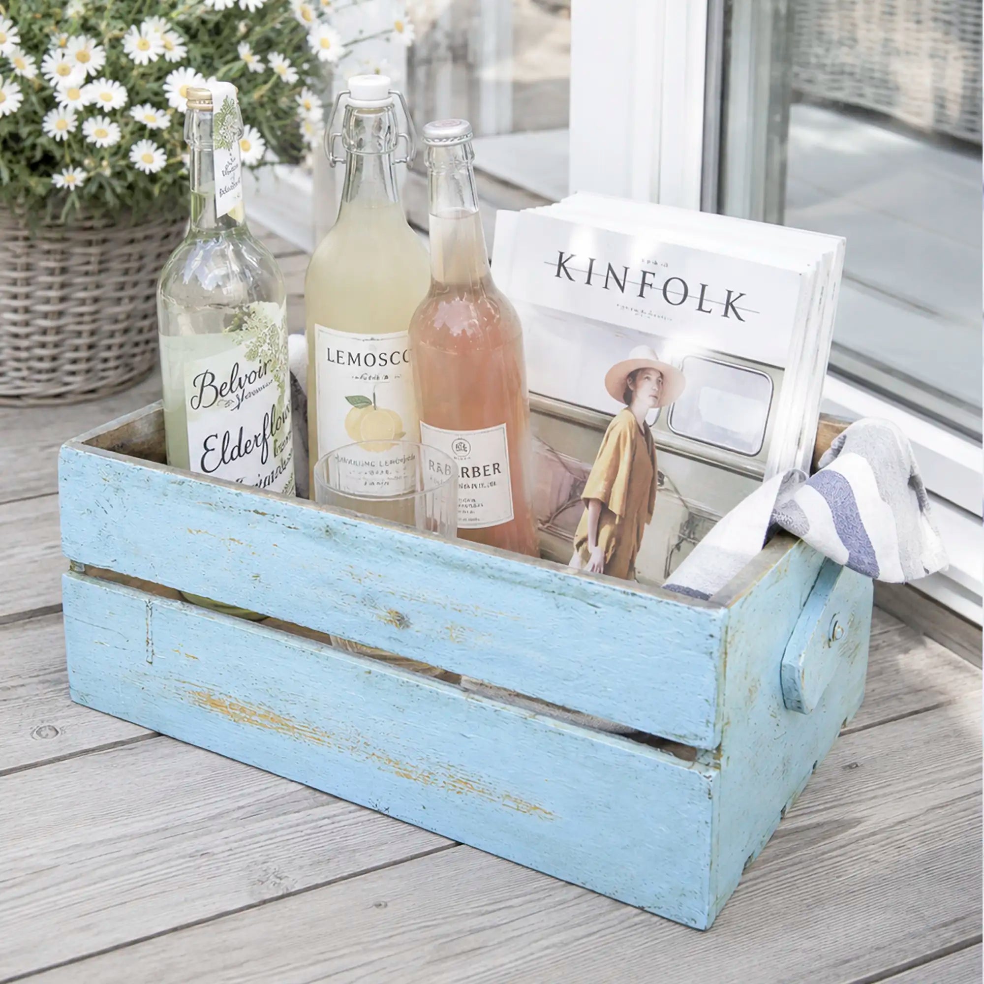 Wooden boxes of recycled wood, set og 2, blue