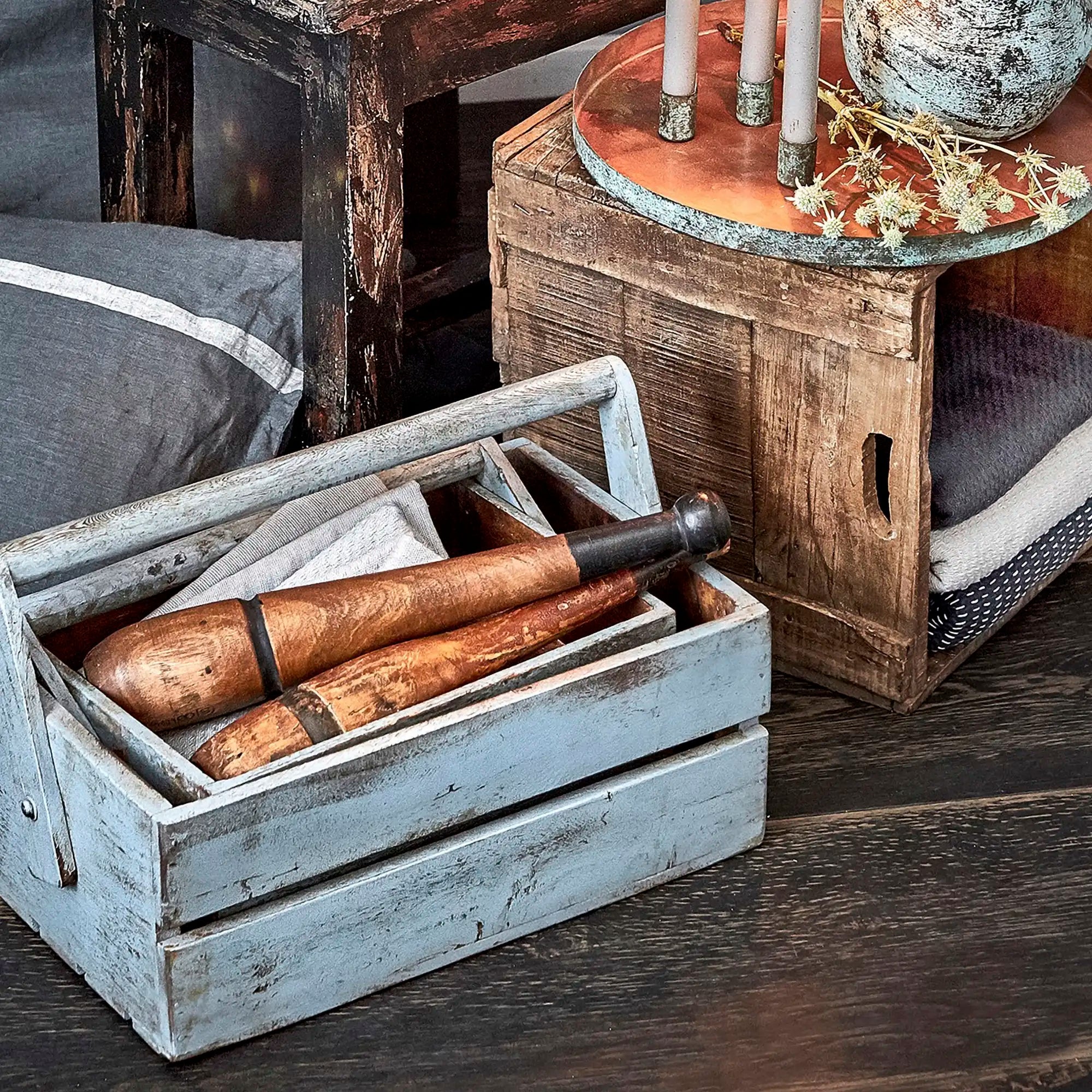 Wooden boxes of recycled wood, set og 2, blue