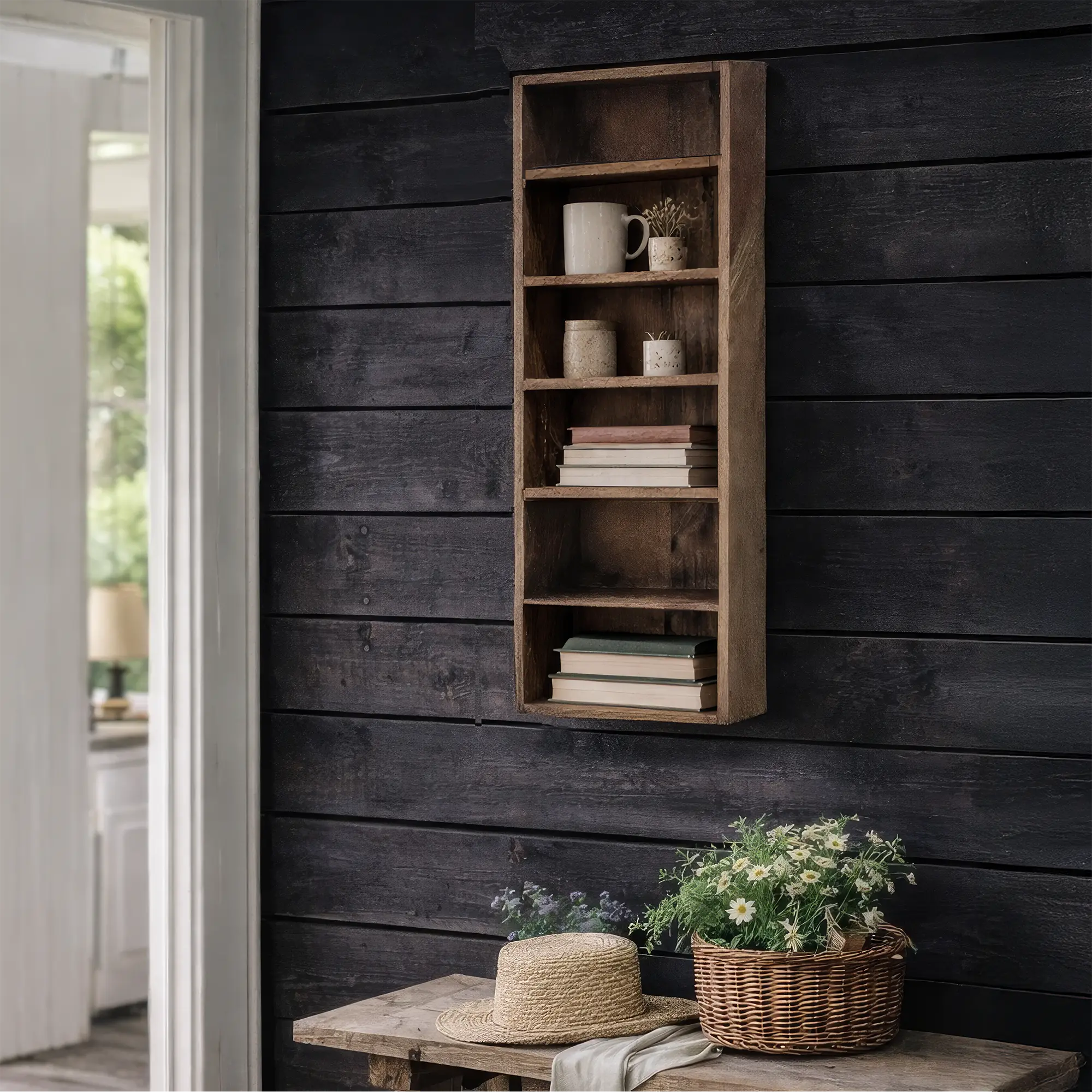 RECYCLED: WALL RACK MADE OF RECYCLED WOOD