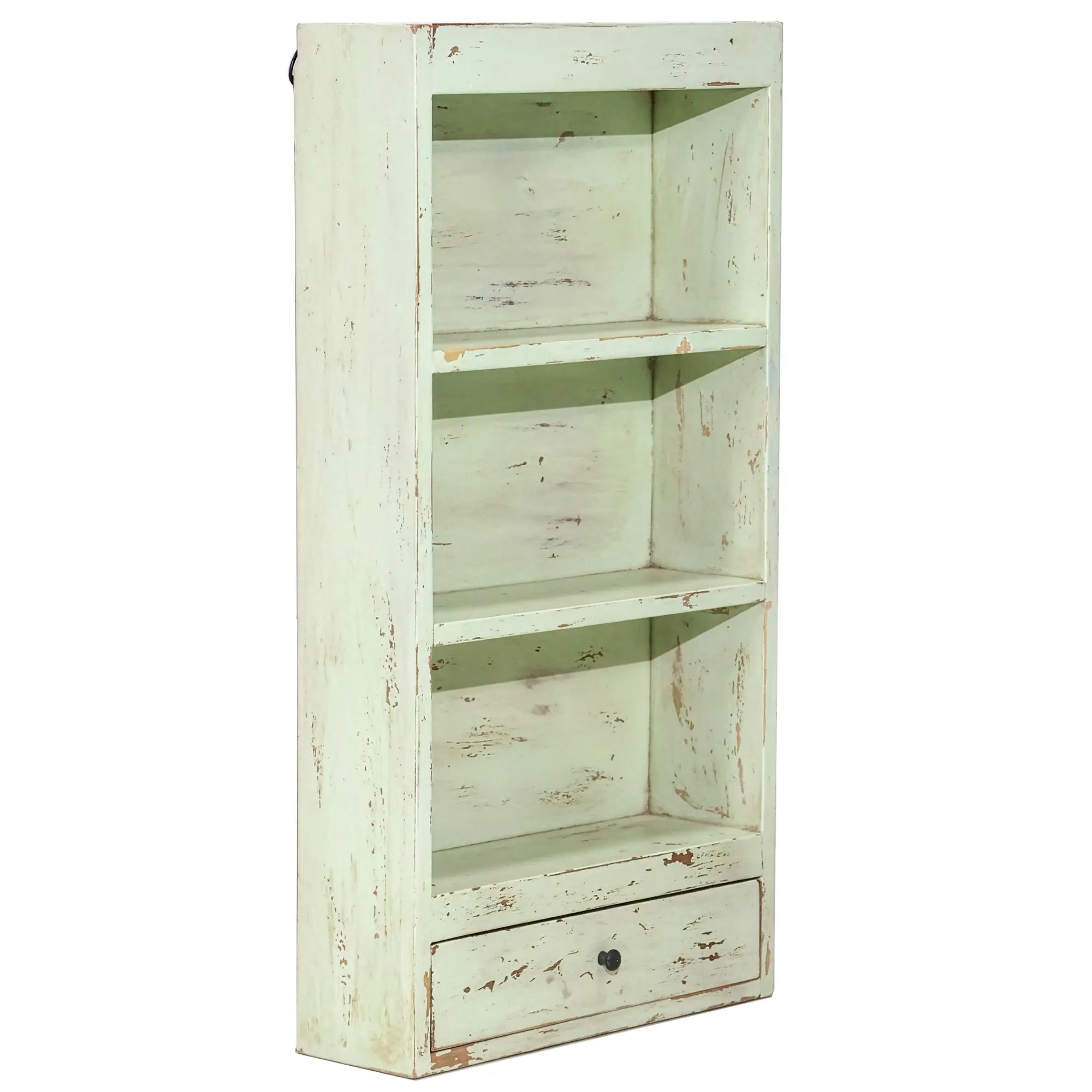Vægreol i genbrugstræ med skuffe | Grøn vintage finish | Recycled Collection